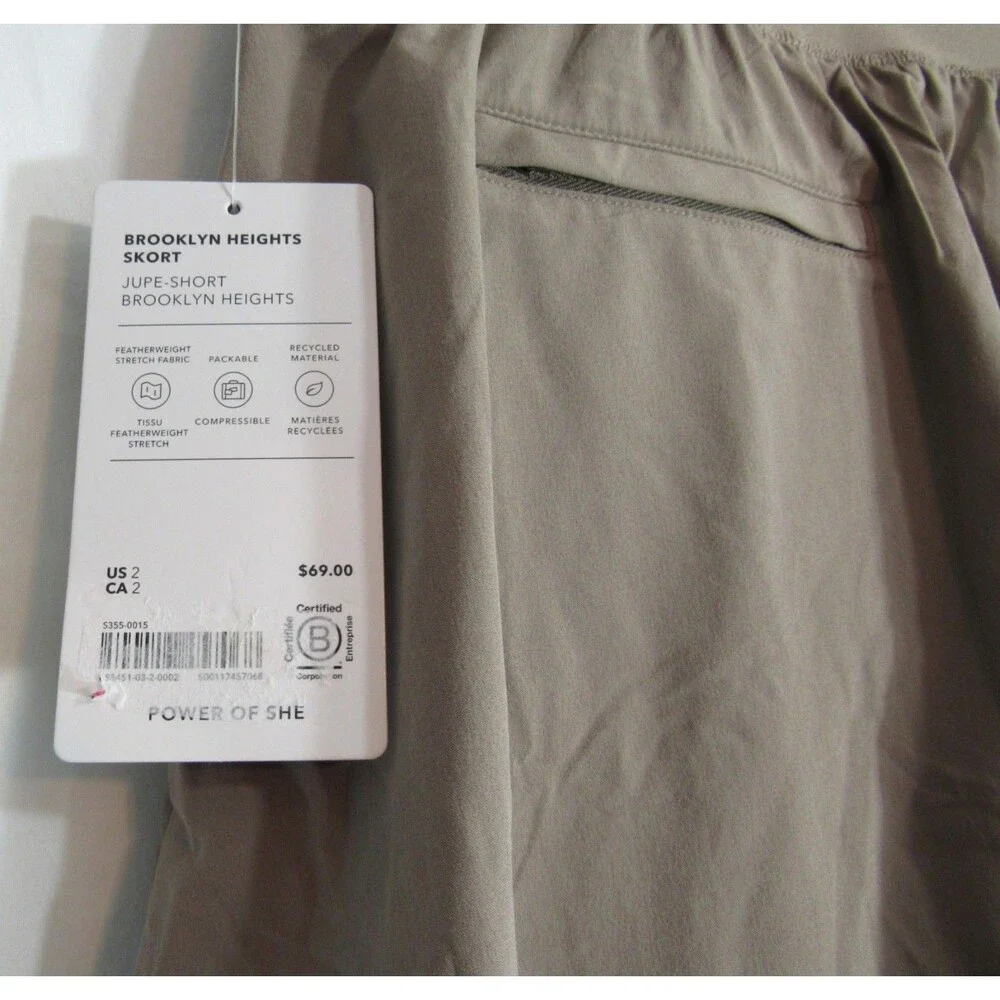 Athleta Brooklyn Heights Brown Jute Short Zip Pockets Skort Size 2 NWT